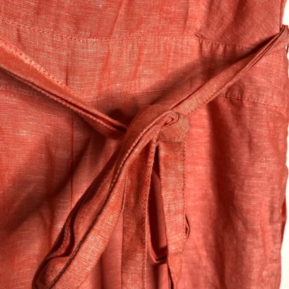 Banana Republic coral orange linen blend sleeveless belted cropped jumpsuit 6P